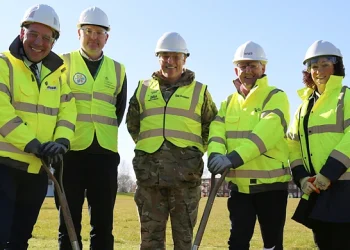 Representatives from DM Kineton2C Algeco and VIVO at the groundbreaking event. Photo by the MOD.