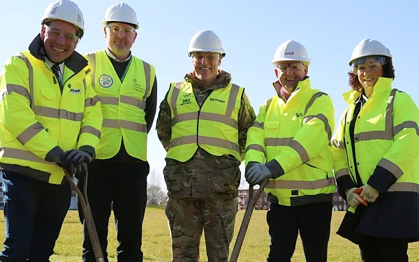 Representatives from DM Kineton2C Algeco and VIVO at the groundbreaking event. Photo by the MOD.
