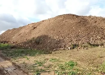 Waste piled high at the Green Infrastructure site in Northamptonshire. Photo by the Environment Agency.