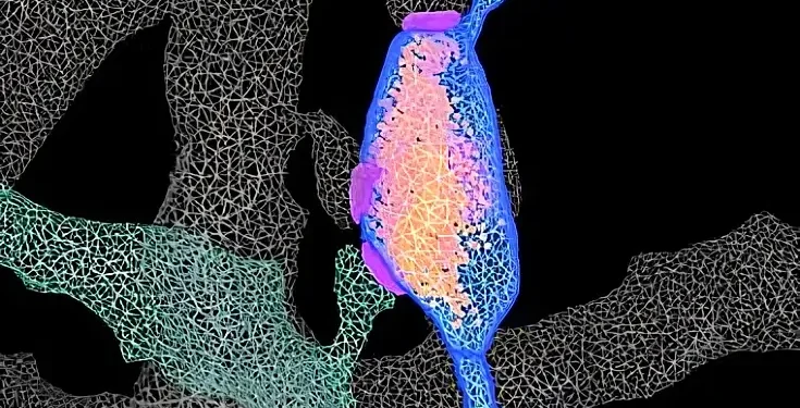 An AI-assisted nanoscale 3D reconstruction of neuronal synapses in the mouse hippocampus. Photo by Maximov lab at Scripps Research.