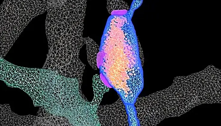 An AI-assisted nanoscale 3D reconstruction of neuronal synapses in the mouse hippocampus. Photo by Maximov lab at Scripps Research.