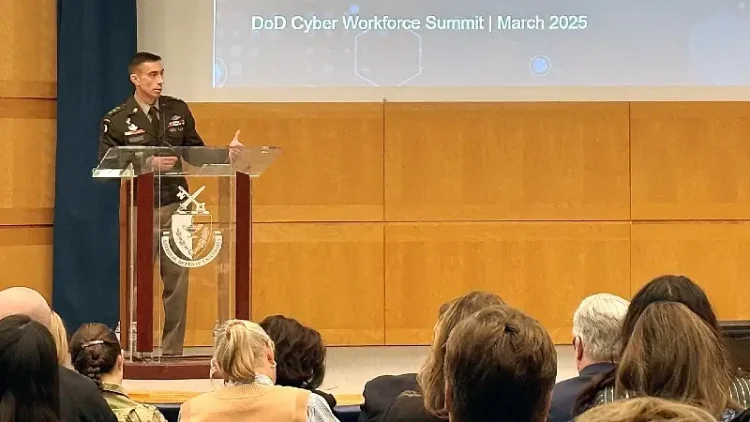 Army Lt. Gen. Paul T. Stanton, DISA director and JFHQ-DODIN commander, speaks at the DOD Cyber Workforce Summit. Photo by the DOD.