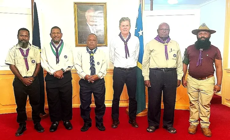 Group photo with the newly appointed International Commissioner of Scout, His Excellency Paul Turner. Photo by the British High Commission Honiara.