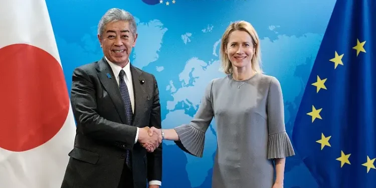 Kaja Kallas and Takeshi Iwaya at the 2nd EU-Japan Strategic Dialogue. Photo by the European Union.