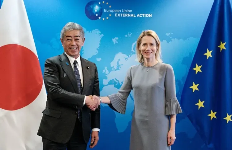 Kaja Kallas and Takeshi Iwaya at the 2nd EU-Japan Strategic Dialogue. Photo by the European Union.