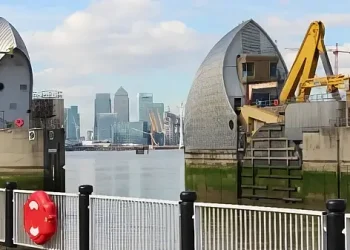 The River Thames barrier close-up view. Photo by the Environment Agency.