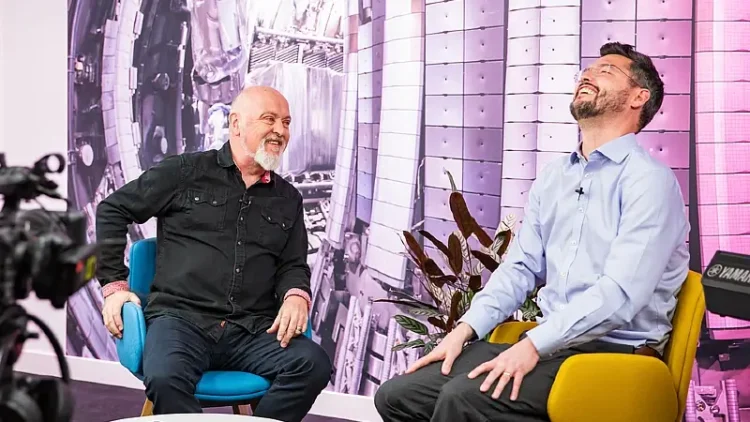 Bill Bailey in fireside chat with UKAEA's Dr. Joe Milnes. Photo by United Kingdom Atomic Energy Authority.
