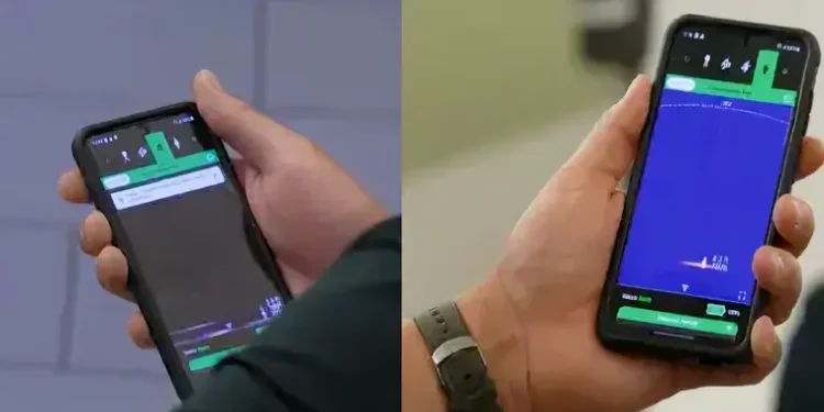 First responders navigate the DePLife app detects a person through a wall. Photo by DHS Science Department.