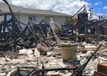 Maui community of Lahaina burned by wildfire. Photo by State Farm.