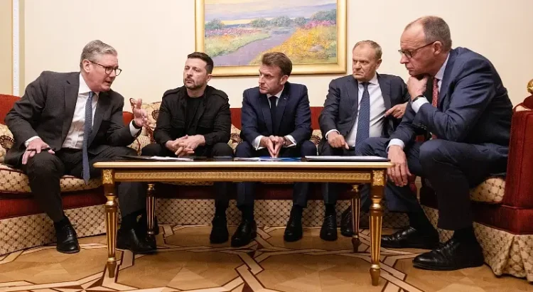 Starmer and European leaders joint meeting in Kyiv. Photo by Keir Starmer.