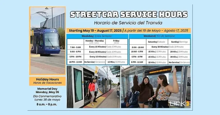 Sun Tran Steet Car Summer service hours. Photos by Sun Tran
