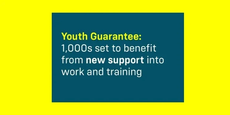 Youth Guarantee with access to new work support. Artwork by the Department for Work and Pensions.