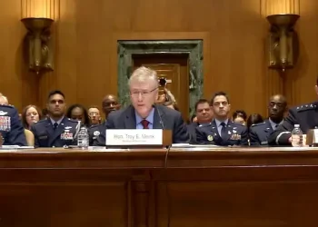 Air Force Secretary Troy E. Meink speaking during the Washington meeting. Photo by the US Department of Defense.