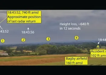 Composite CCTV image of G-BKJW descent into terrain. Photo by the Air Accidents Investigation Branch.