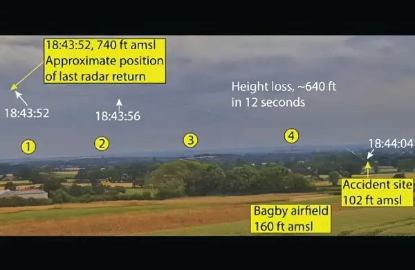 Composite CCTV image of G-BKJW descent into terrain. Photo by the Air Accidents Investigation Branch.
