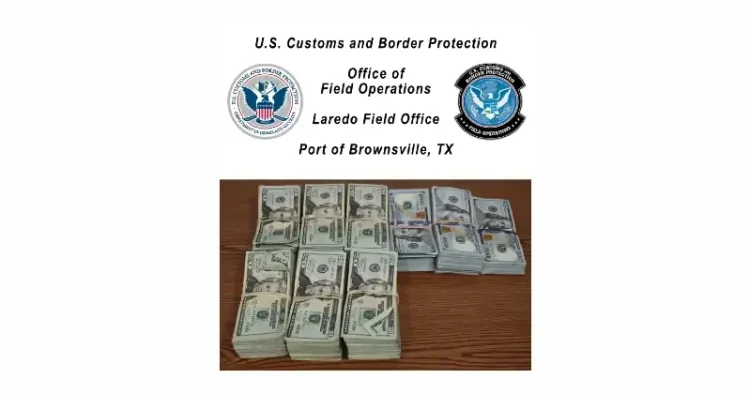 Stacks containing $78,040 in unreported currency seized by CBP officers at Brownsville Port of Entry. Photo by the CBP.