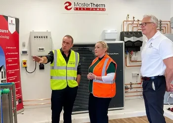 Wales’ first commercial mine water heat scheme, in Ammanford, has been officially opened today by Welsh Government Cabinet Secretary Rebecca Evans. Photo by the Mining Remediation Authority.