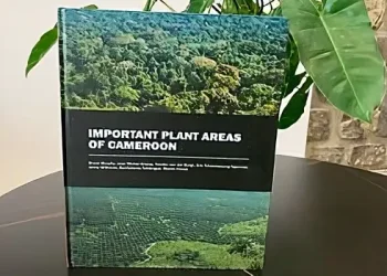 A copy of the book, 'Important Plant Areas of Cameroon'. Photo by the British High Commission Yaounde.