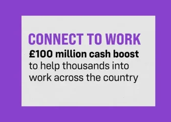 Connect to Work 100 million boost. Artwork by the Department for Work and Pensions.