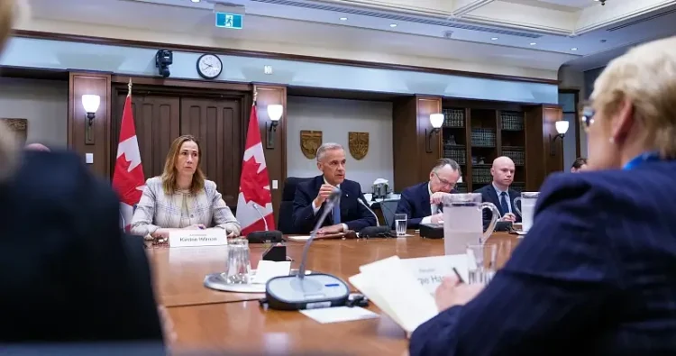 Mark Carney talking to the US Senators. Photo by the PMs Office.