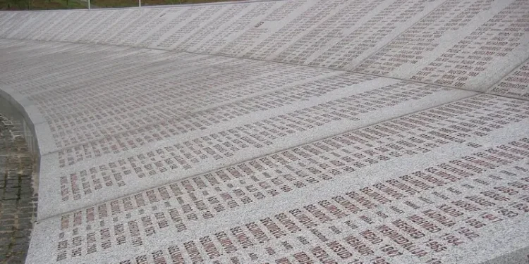 Srebrenica massacre memorial wall of names 2009. Photo by Michael Büker.
