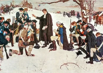 The painting The Chaplain at Valley Forge, by artist William A. Smith, depicts Gen. George Washington, his chaplain and soldiers praying at Valley Forge during the Revolutionary War. Photo by the DoD.