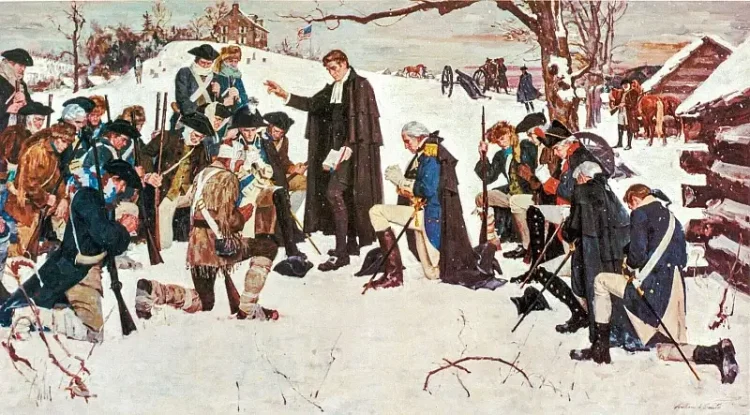 The painting The Chaplain at Valley Forge, by artist William A. Smith, depicts Gen. George Washington, his chaplain and soldiers praying at Valley Forge during the Revolutionary War. Photo by the DoD.