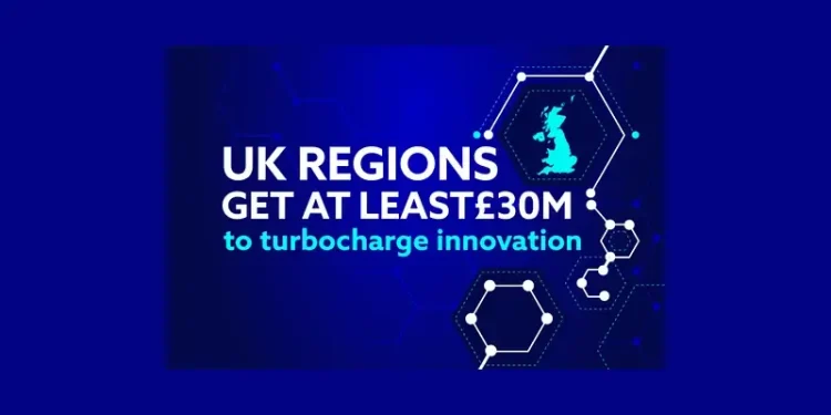 UK regions get at least £30 million to turbocharge innovation. artwork by the DSIT.