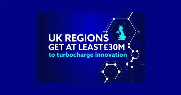 UK regions get at least £30 million to turbocharge innovation. artwork by the DSIT.