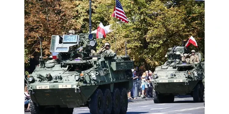 US Stryker Soldiers in Poland Armed Forces Day Parade. Photo by U.S. Army Europe.