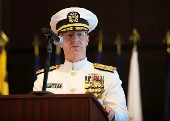 Navy Adm. Daryl Caudle delivers remarks during his assumption of office ceremony at the Washington Navy Yard in Washington, Aug. 25, 2025. Photo by NPO White.