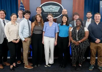 Students with the Partnership for Public Service pose for a photo at the Pentagon, Aug. 5, 2025. Photo by NPO Bongolan.
