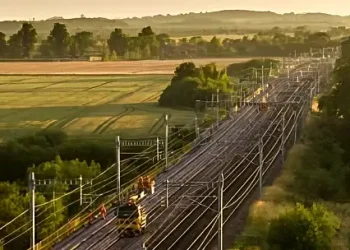 electrification and upgrades along the rail line between Church Fenton and York. Photo by the Department of Transport.