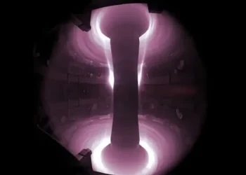 Plasma inside the MAST Upgrade tokamak. Photo by the United Kingdom Atomic Energy Authority.