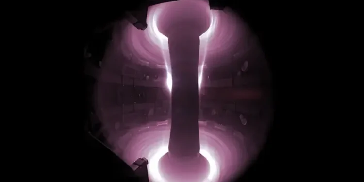 Plasma inside the MAST Upgrade tokamak. Photo by the United Kingdom Atomic Energy Authority.