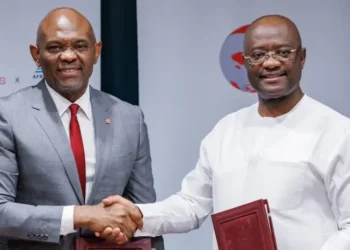 Chairman, Heirs Energies, Mr. Tony O. Elumelu CFR and President and Chairman of the African Export-Import Bank, Dr. George Elombi, during the signing ceremony. Photo by Heirs Energies.