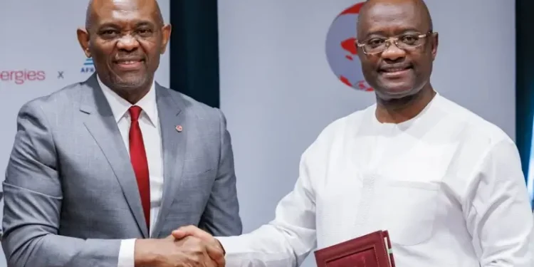 Chairman, Heirs Energies, Mr. Tony O. Elumelu CFR and President and Chairman of the African Export-Import Bank, Dr. George Elombi, during the signing ceremony. Photo by Heirs Energies.