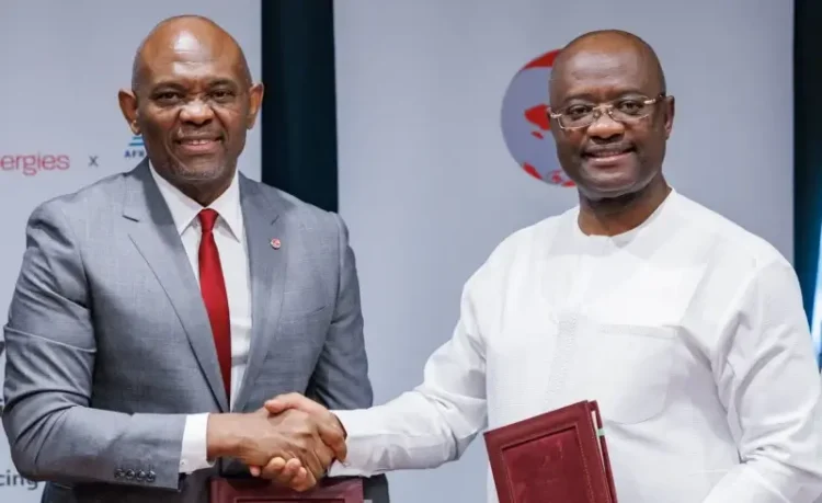 Chairman, Heirs Energies, Mr. Tony O. Elumelu CFR and President and Chairman of the African Export-Import Bank, Dr. George Elombi, during the signing ceremony. Photo by Heirs Energies.