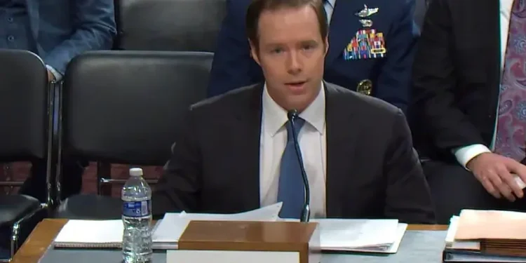 Mark R. Ditlevson, principal deputy assistant secretary of war for homeland defense and Americas security affairs, testifies during a Senate Armed Services Committee. Photo by the DOW.