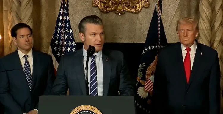 Secretary of War Pete Hegseth speaks during President Donald J. Trump’s announcement that the Navy intends to develop a new class of surface combatants, or battleships. Photo by the DOW.
