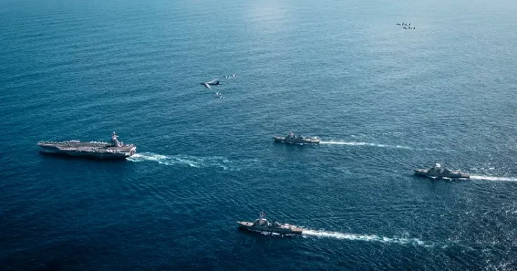 The Navy's Gerald R. Ford Carrier Strike Group operates in support of the U.S. Southern Command mission Operation Southern Spear, Nov. 13, 2025. Photo by NPO Payne.