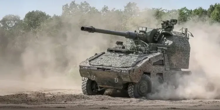 The RCH 155 is mounted on to a BOXER armoured vehicle. Photo by the MOD.