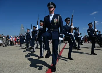 The U.S. Air Force Honor Guard Drill Team performs during the 2025 Joint Base Andrews Air Show at Joint Base Andrews, Md., Sept. 13, 2025. Photo by Tech Sgt. Sterling.
