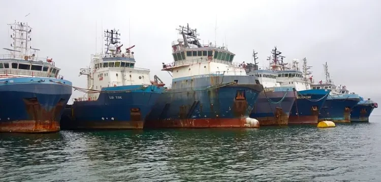 Lui Tide and other offshore Supply Ships tied together off Namibia. Photo by Sonse.