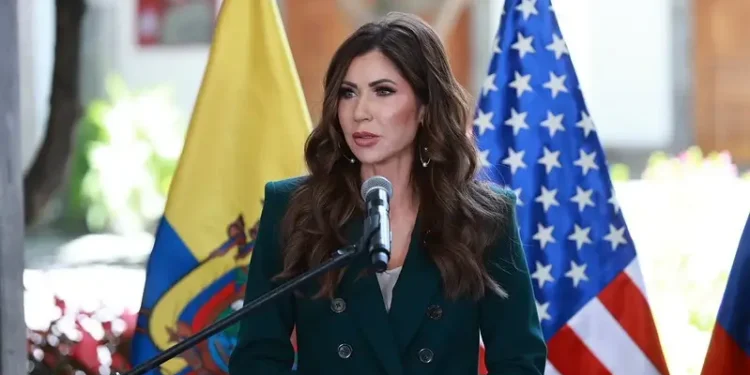 Kristi Noem speaking in 2025. Photo by the Equador Government.