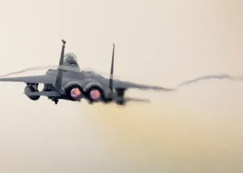 An F-15E Strike Eagle assigned to the 494th Fighter Squadron launches for a training sortie. Photo by Air Force Senior Mast. Sgt. M. Plew.