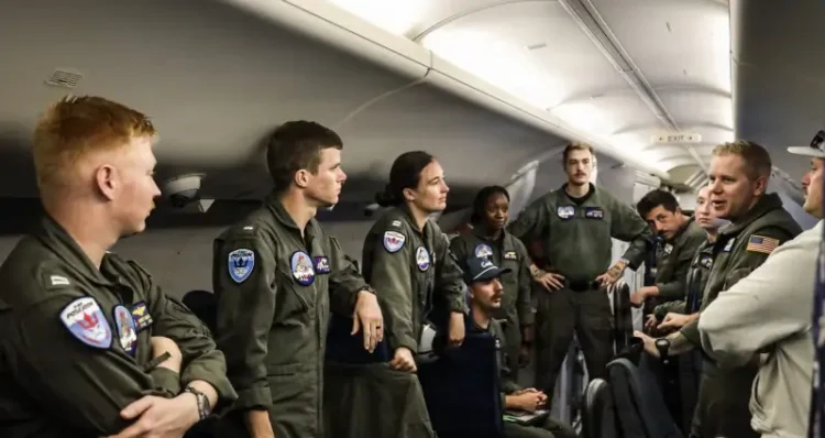 The crew of Patrol and Reconnaissance Squadron 45 in a preflight brief aboard a P-8A Poseidon maritime patrol aircraft during Exercise Sea Dragon 2026. Photo by NPO LeCompte.