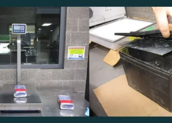Hidden fentanyl in a battery. Later weighed. Photos by the CBP.