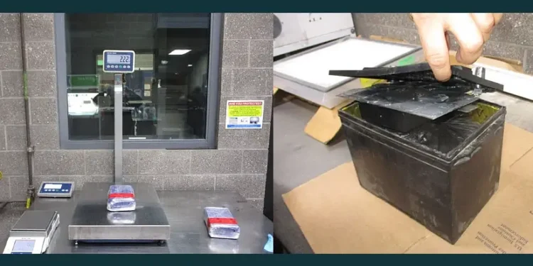 Hidden fentanyl in a battery. Later weighed. Photos by the CBP.