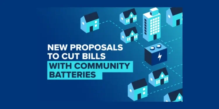 New proposals to cut bills with community batteries. Artwork by the UK Government.
